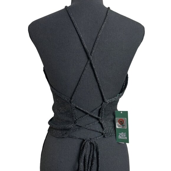 Wild Fable Womens Black Halter Neck Knit Crop Top w/ Adjustable Tie Back Small - Picture 6 of 16